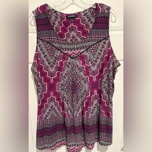 Roz & Ali 3X Purple and Pink Patterned sleeveless top